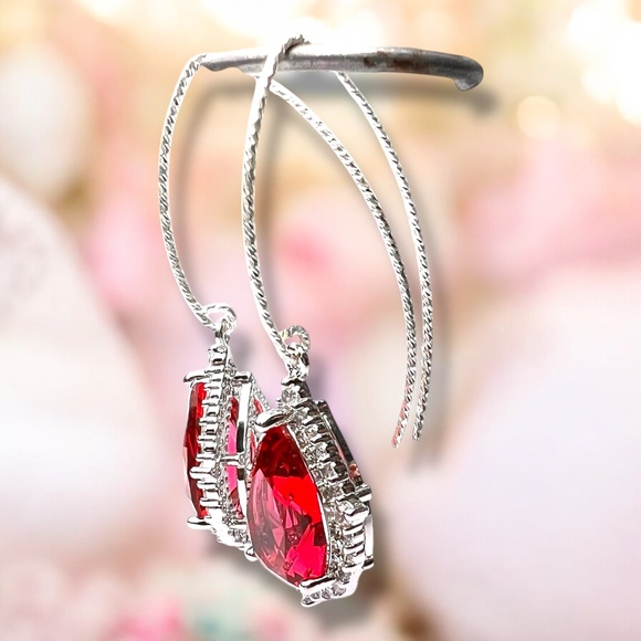 Sterling Silver Ruby Earrings – Rhodium-Plated Silver. Gift-ready Handmade - Picture 4 of 9